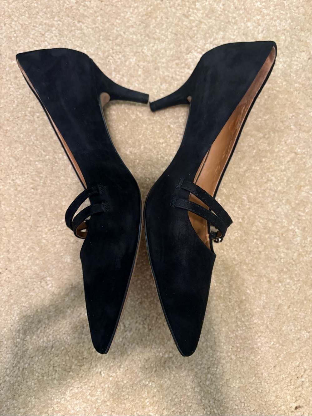Coach Black Suede Pointed-Toe Double-Strap Pumps - Picture 2 of 6